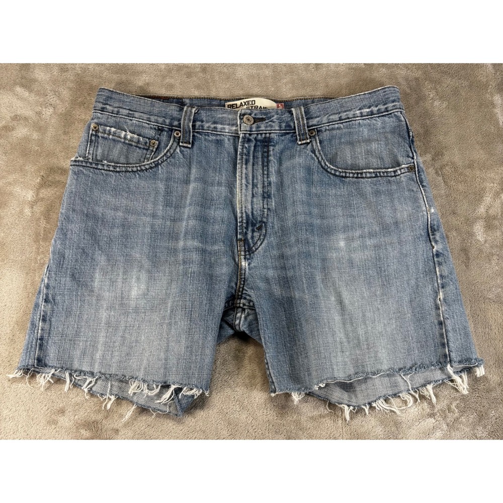 Levis 559 Relaxed Straight Mens 34 Blue Good Cut Off Denim Shorts Raw Hem Jorts